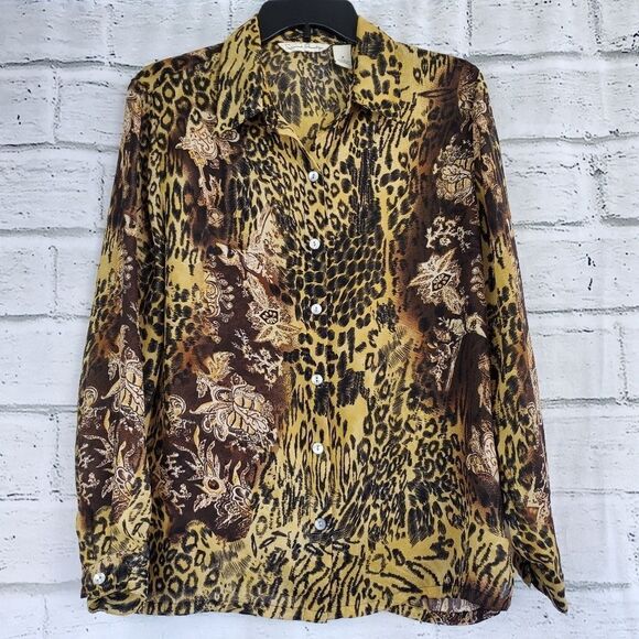 French laundry leopard print button up blouse - Picture 1 of 6